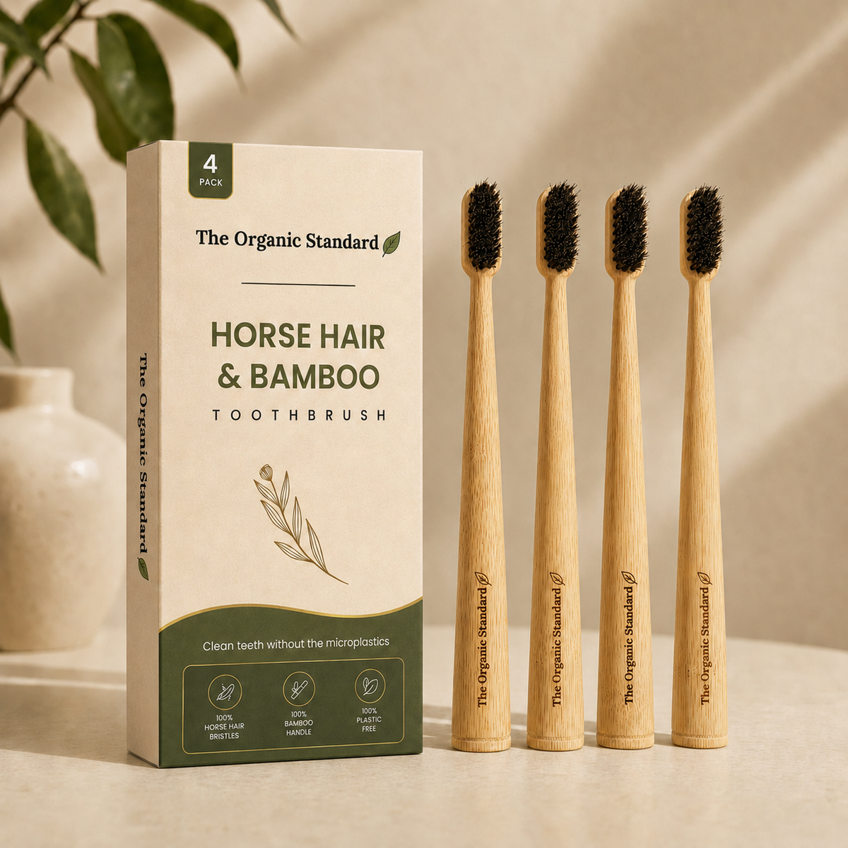 Horse or Boar Hair Bristle Toothbrush (4 Pack)