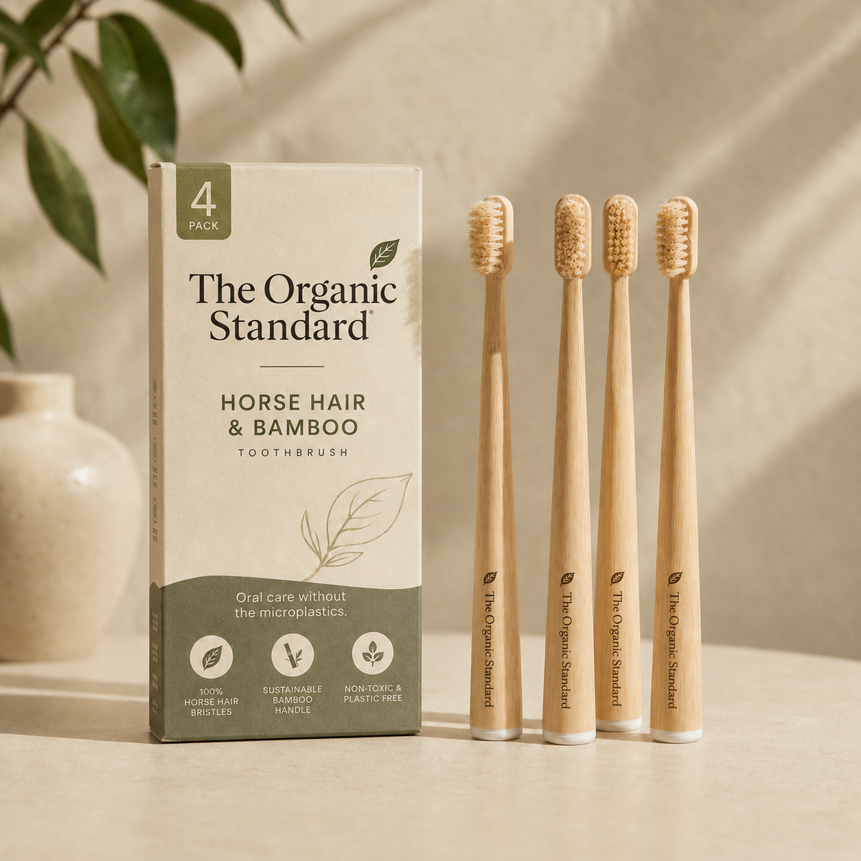 Horse Hair Bristle Toothbrush (4 Pack)