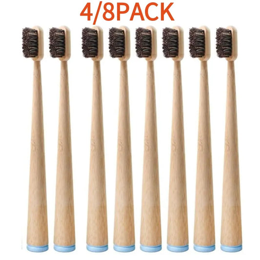 4/8 Pack Horse Bristle Bamboo Toothbrushes Manual Toothbrush